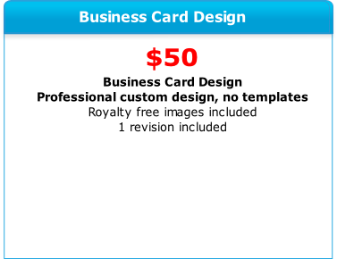 Business Card Design
Professional custom design, no templates
Royalty free images included
1 revision included